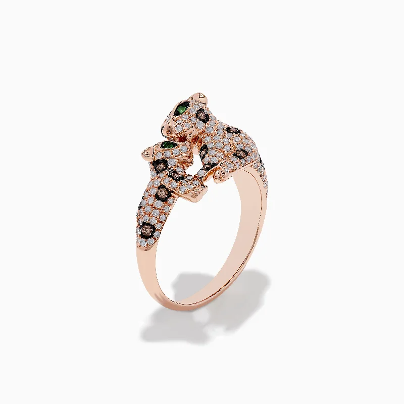 Unique gold engagement rings-Signature 14K Rose Gold Diamond Double Panther Ring