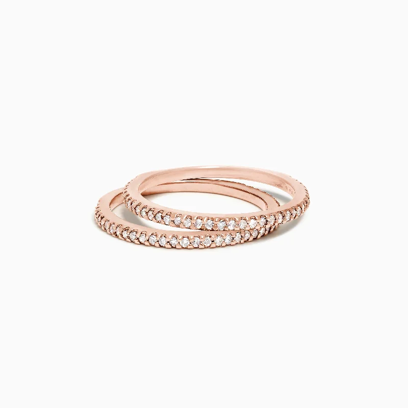 Modern wedding rings-14K Rose Gold Pave Diamond Band, Set of Two