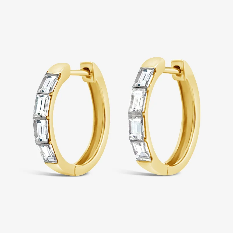 Trendy Earrings-Baguette 0.85CT Diamond Huggie Earrings