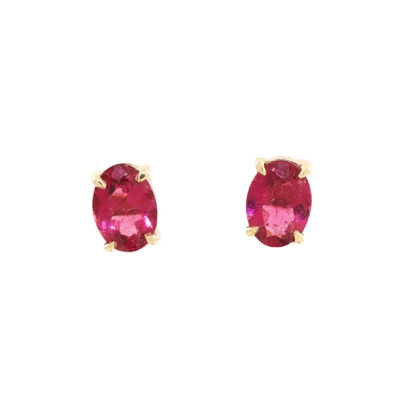 Dainty Earrings-Pinkish Red Tourmaline studs 14k