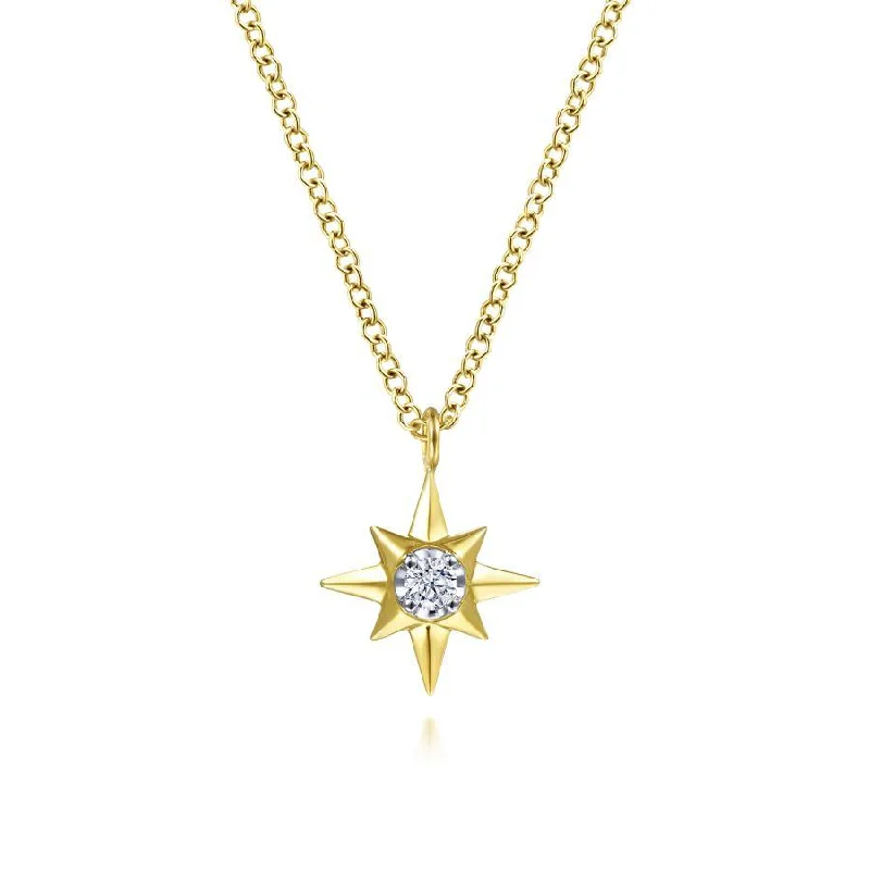 Dainty Pendant Necklaces -Gabriel & Co. - NK6484Y45JJ - 14K Yellow Gold Diamond Star Pendant Necklace