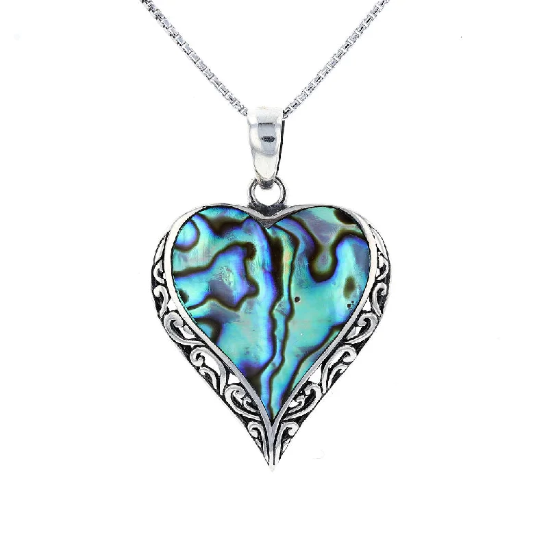 Monogrammed Pendant Necklaces -Silver Abalone Heart Necklace