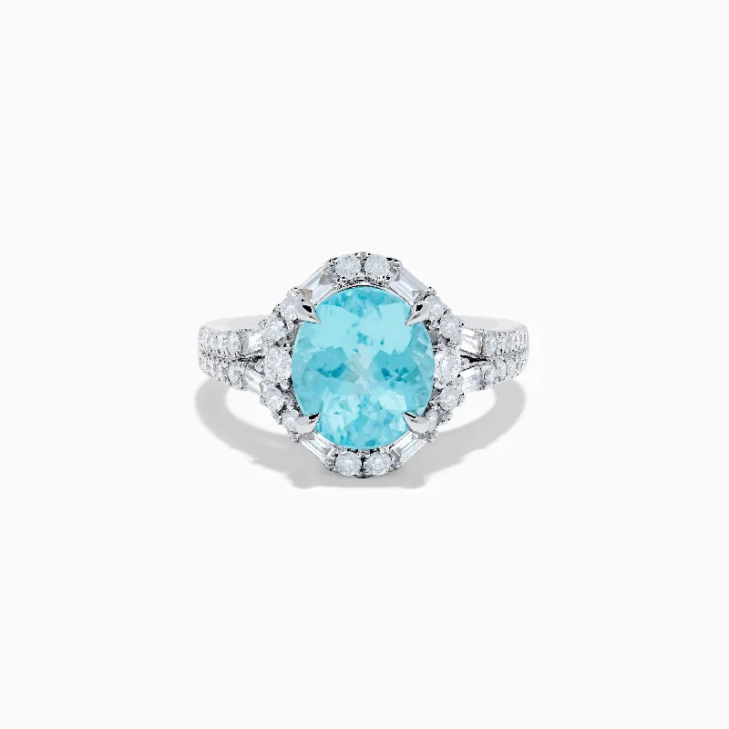 Men's diamond engagement rings-18K White Gold Paraiba Tourmaline and Diamond Ring (GIA Report)