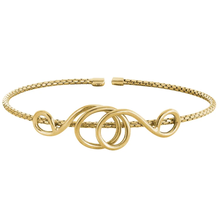 Multi-colored Bracelets For Women-Gold Finish Sterling Silver Corean Cable Cuff Bracelet with a High Polished Central Swirl