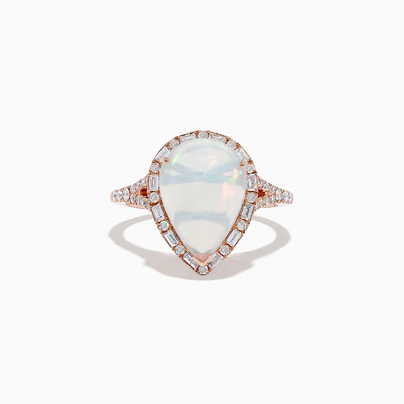 Birthstone rings for women-Aurora 14K Rose Gold Opal and Diamond Teardrop Ring