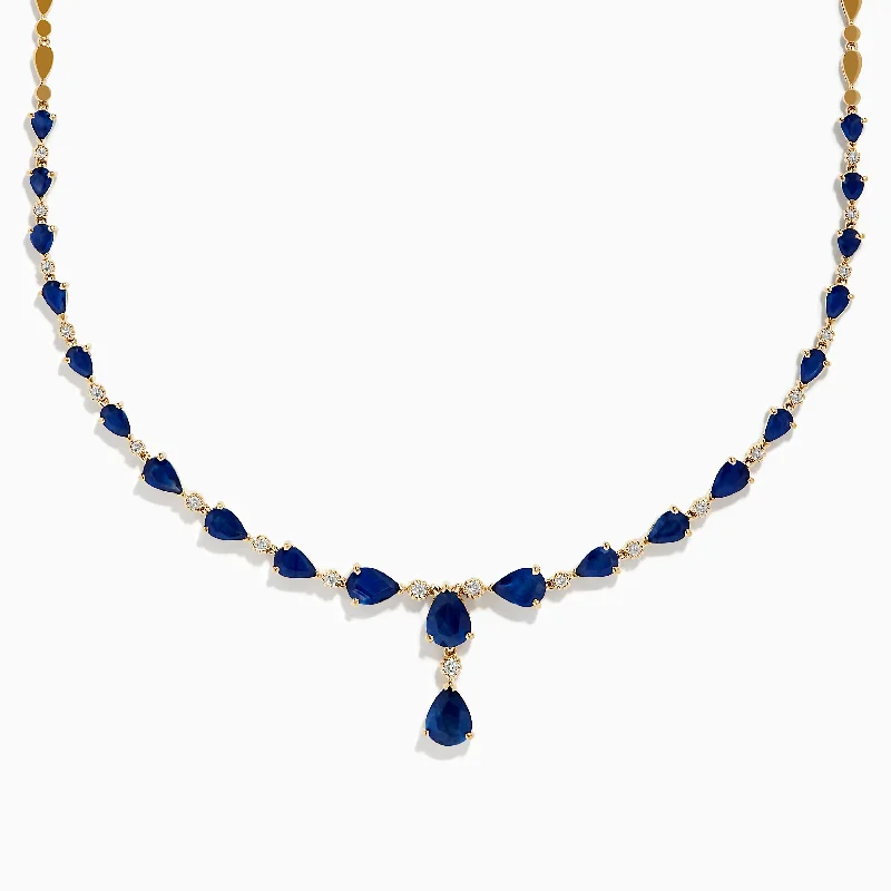 Silver Necklaces -Royale Bleu 14K Yellow Gold Blue Sapphire and Diamond Necklace