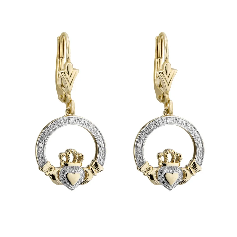 Beaded Hoop Earrings-Gold Diamond Claddagh Drop Earrings