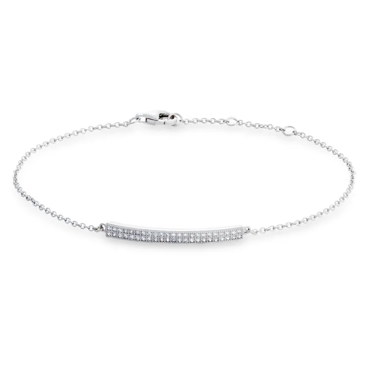 Cute Bracelets For Teens-Platinum Finish Sterling Silver Micropave Two Row Bar Adjustable Bracelet with 46 Simulated Diamonds 6.5" - 7.25"