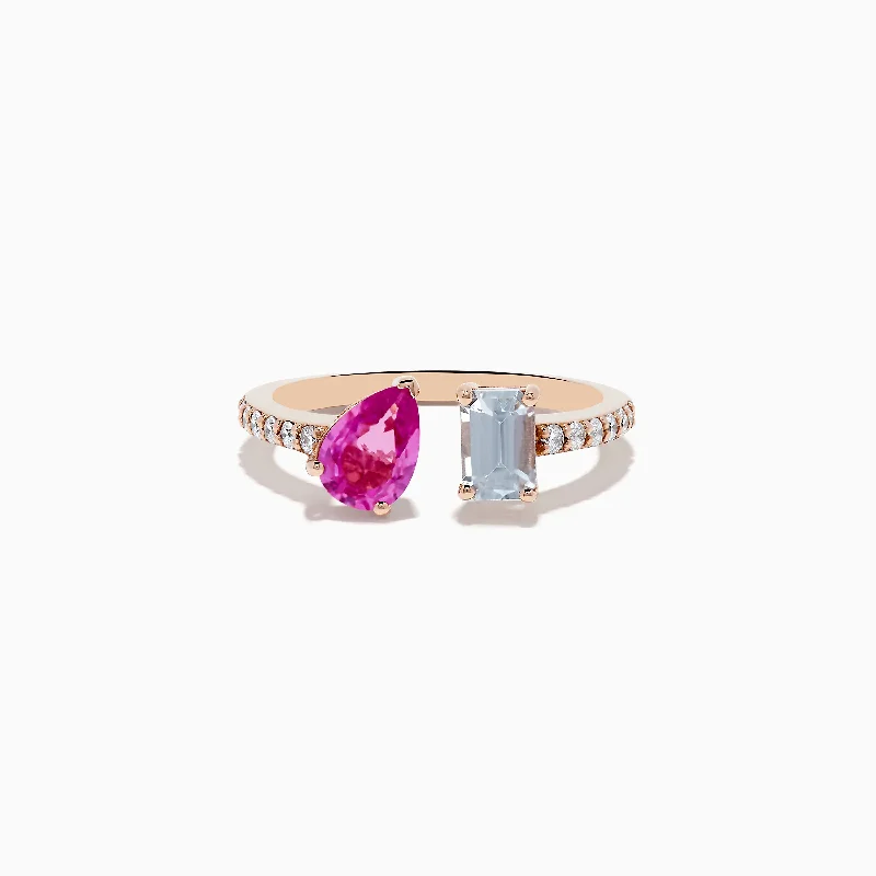 Custom gold rings with precious gemstones-14K Gold Diamond, Pink and White Sapphire Toi Et Moi Ring