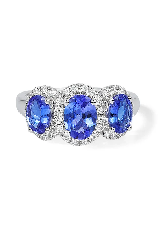 Topaz rings-14K White Gold Tanzanite and Diamond Ring, 2.35 TCW