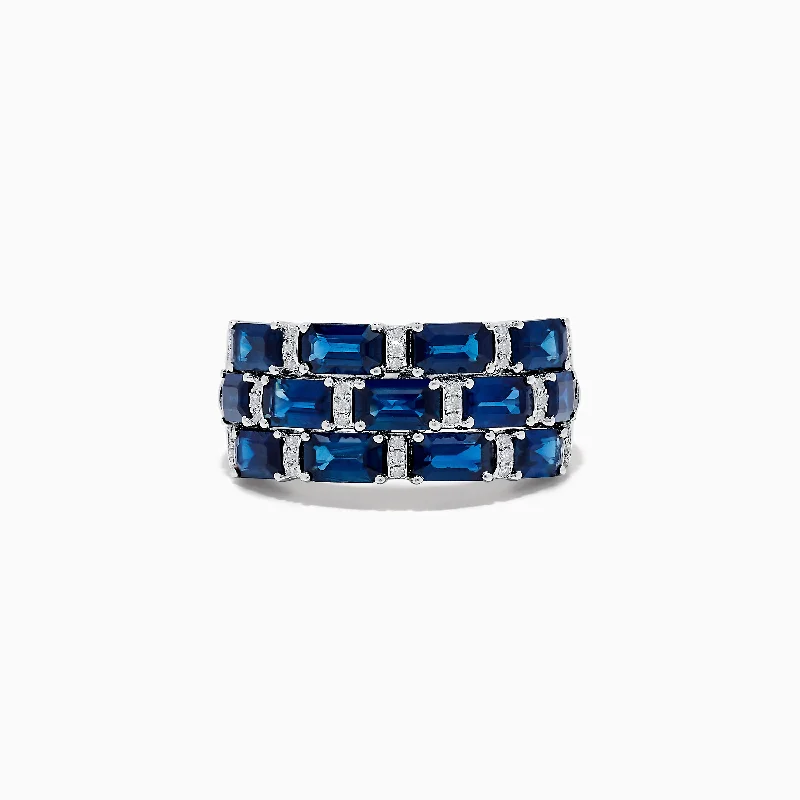 Stylish rings for women-14K White Gold Blue Sapphire and Diamond Ring