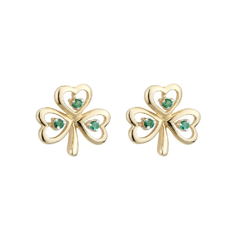 Silver Earrings For Men-9k Gold Emerald Shamrock Earrings