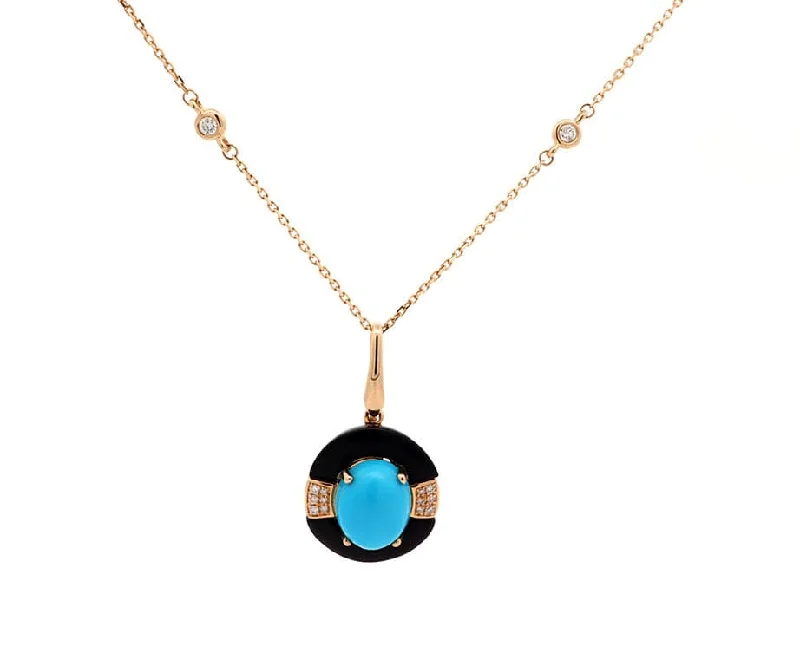 Trendy Necklaces -New 3.60ct Turquoise Black Onyx and 0.11ctw Diamond Pendant Necklace in 14K