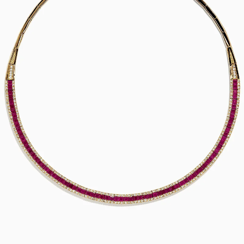 Affordable Silver Necklaces -Ruby Royale 14K Yellow Gold Ruby and Diamond Collar Necklace, 11.31 TCW