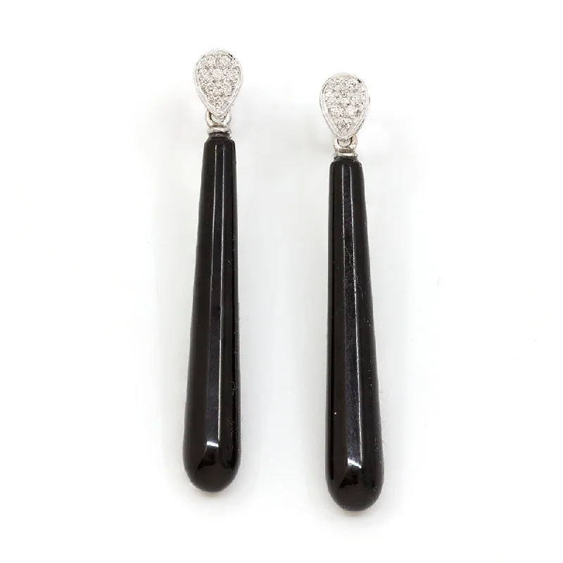 Men’s Earrings Set-Drop Diamonds & Black Onyx Earring