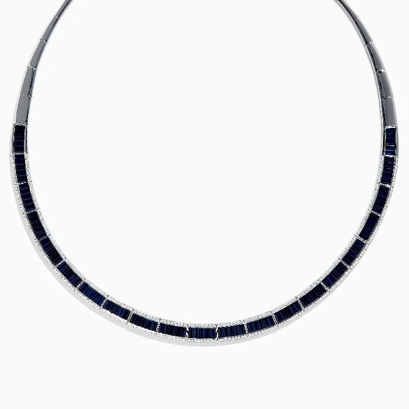 Jewelry Gifts Necklaces -Royale Bleu 14K White Gold Blue Sapphire and Diamond Necklace