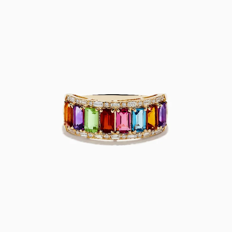 Classic wedding rings-Mosaic 14K Yellow Gold Multi Gemstone and Diamond Ring