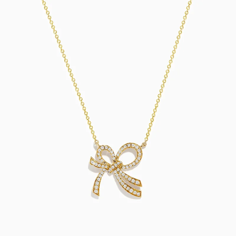 Personalized Heart-Shaped Pendant Necklaces -Novelty 14K Yellow Gold Diamond Bow Necklace