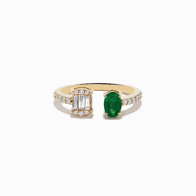 Unique wedding bands-14K Yellow Gold Emerald and Diamond Toi Et Moi Ring