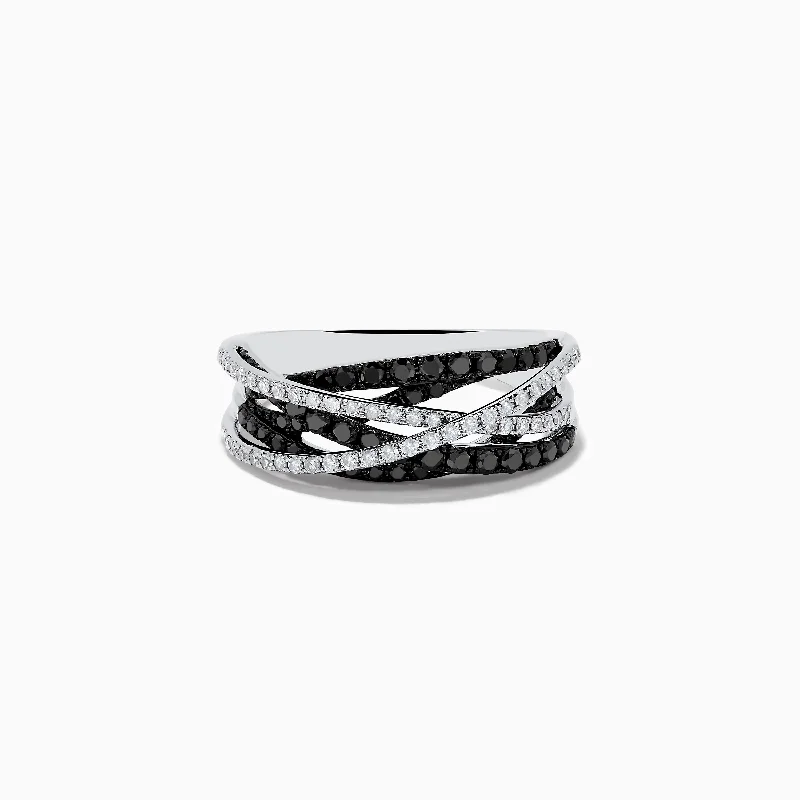 Affordable diamond rings for women-14K White Gold Black and White Diamond Ring, .72 TCW