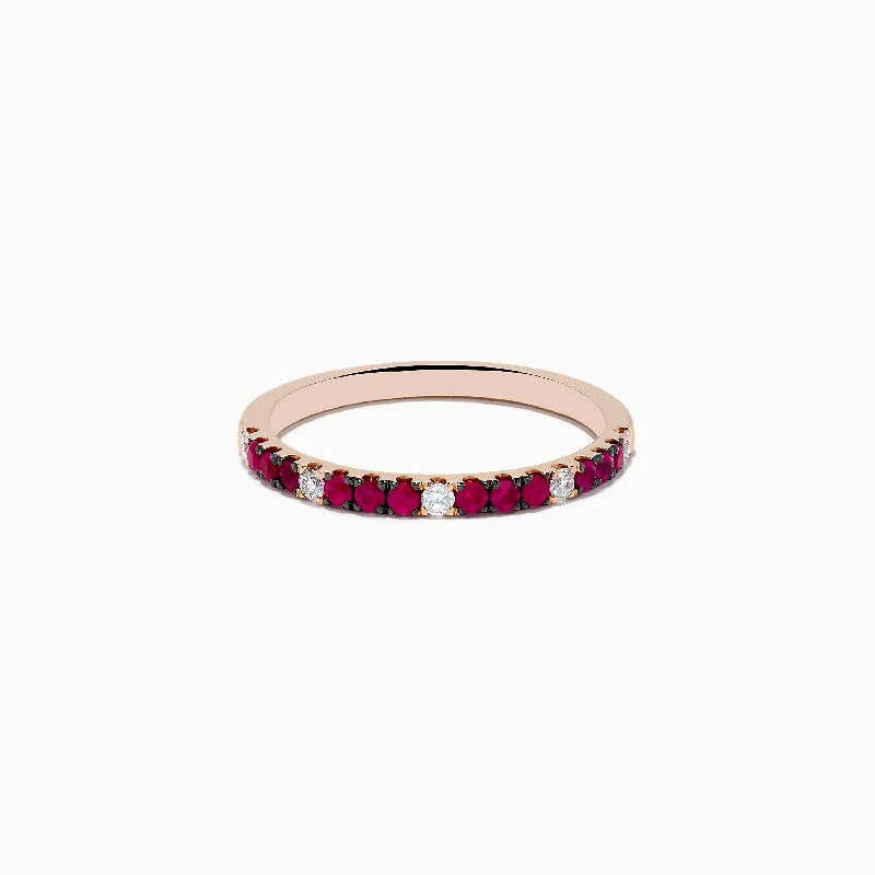 Romantic promise rings-14k Rose Gold Ruby and Diamond Stacking Band