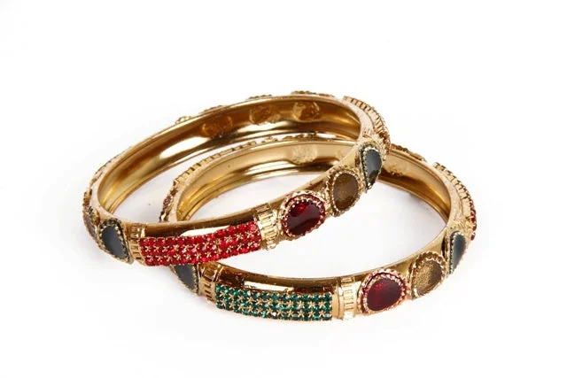 Gold Wedding Bangles For Bridesmaids-Darshana Jewels Gold Plated Austrian Stone Bangles Set