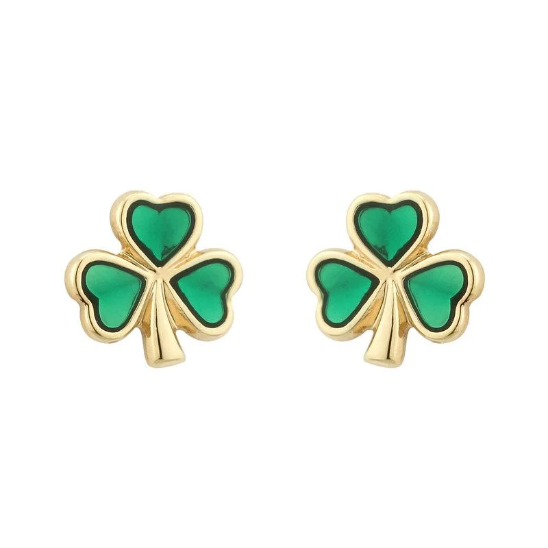 Chunky Hoop Earrings-Gold Plated Enamel Shamrock Earrings