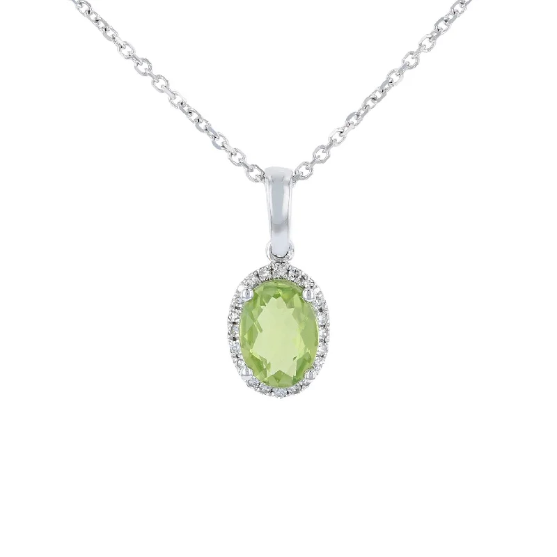 Abstract Pendant Necklaces -Peridot & Diamond Oval Halo Pendant