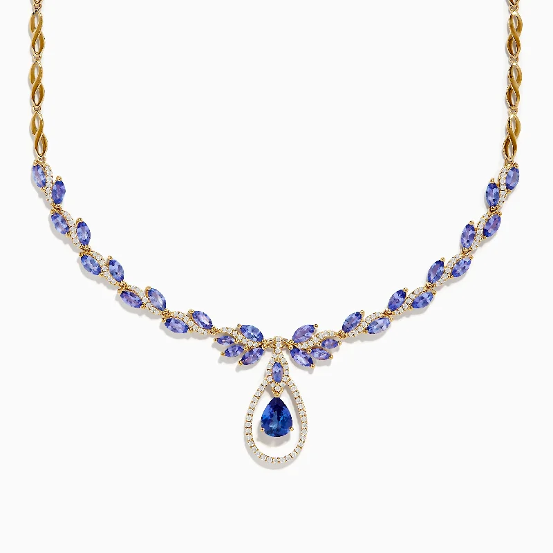 Boho Necklaces -Nahla Siri 14K Yellow Gold Tanzanite and Diamond Necklace