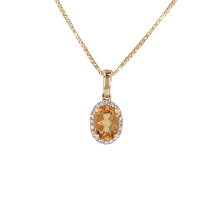 Key Necklaces -Petite Oval Citrine Diamond Halo Pendant