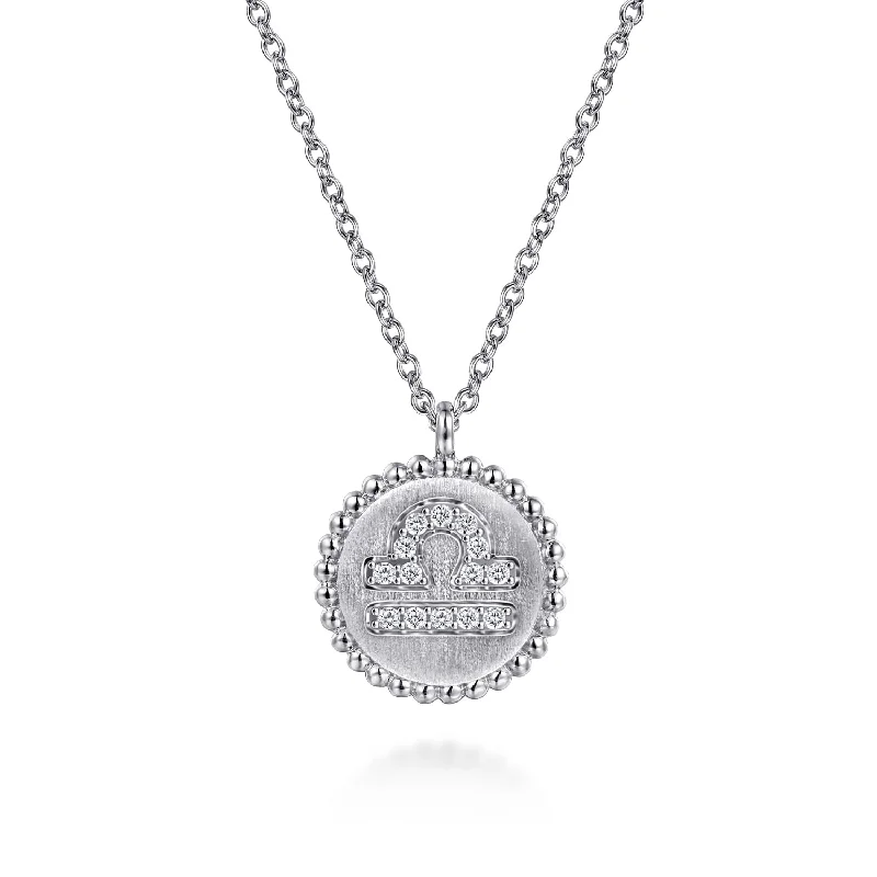 Spiritual Pendant Necklaces -925 Sterling Silver Diamond Bujukan Libra (Sep 23 - Oct 22)Zodiac Pendant Necklace