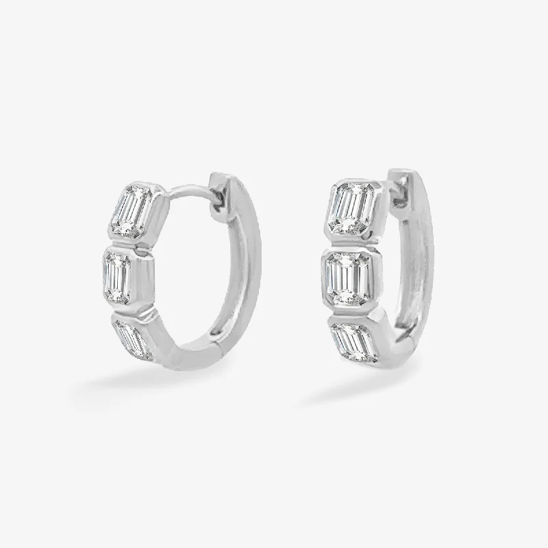 Geometric Earrings For Women-Bezel Set 0.85CT EC Diamond Huggie Earrings