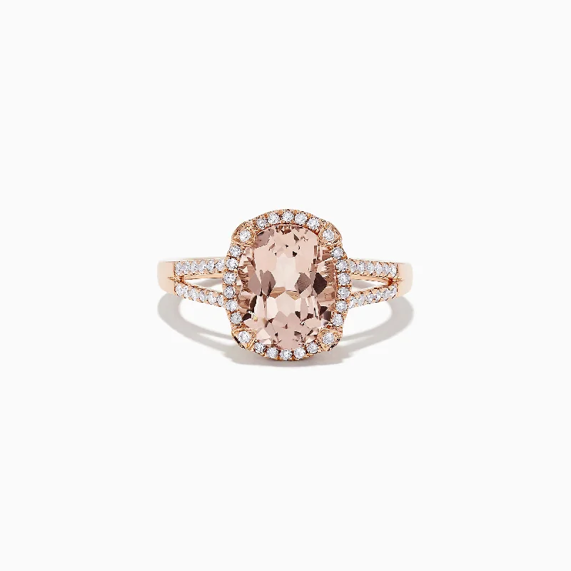 Rose gold engagement rings-14K Rose Gold Morganite and Diamond Ring, 2.64 TCW