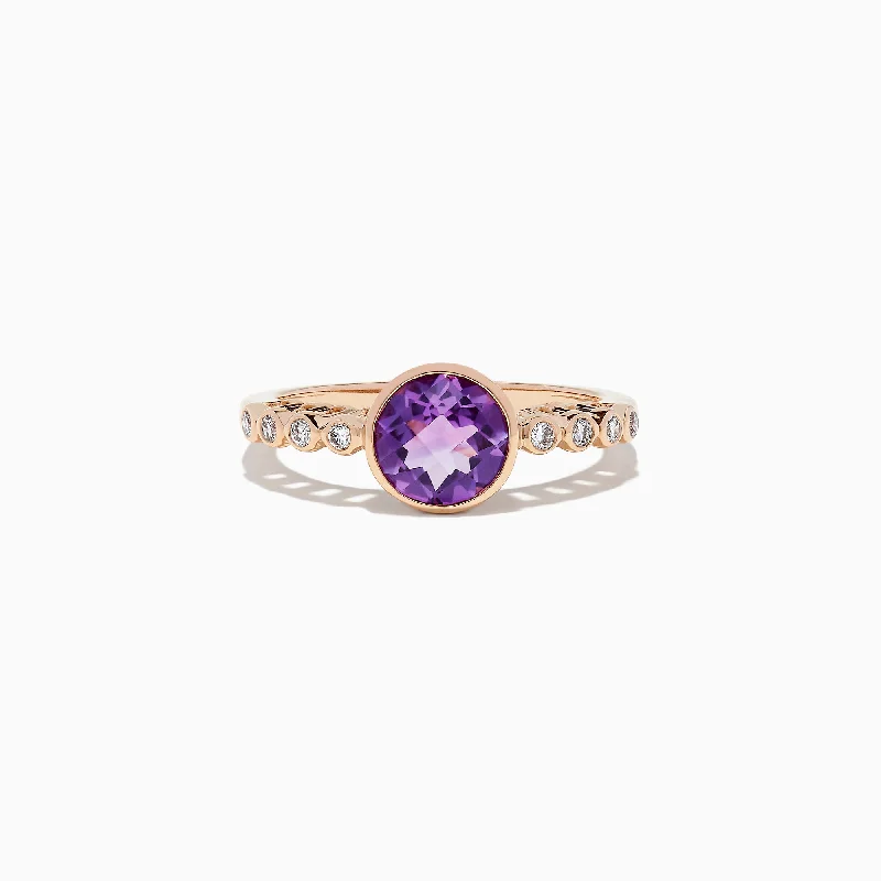 Custom gold wedding rings for men-14K Rose Gold Amethyst and Diamond Ring, 1.31 TCW