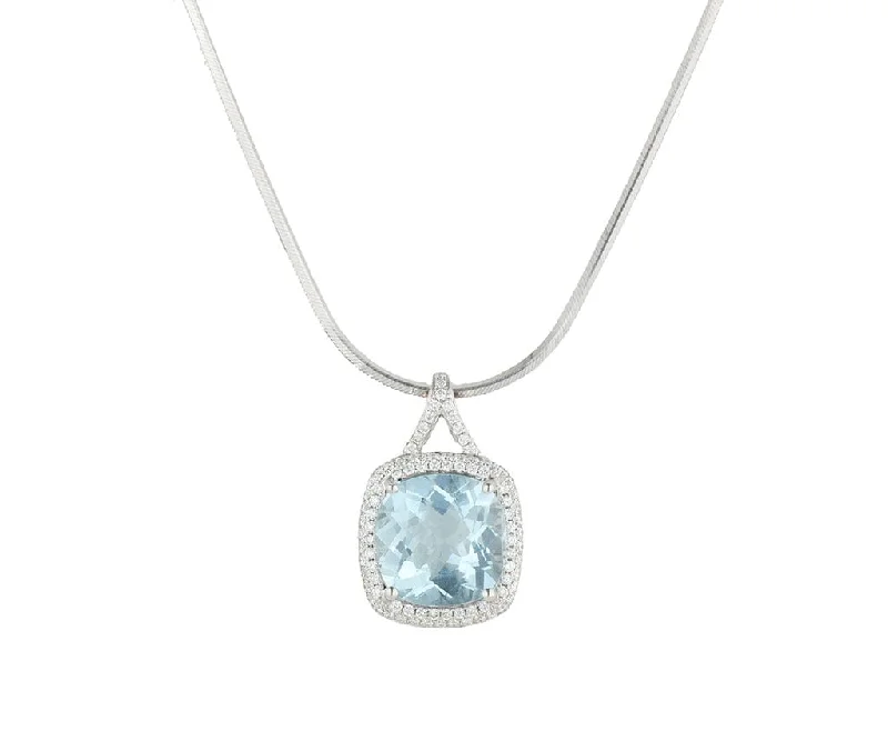 Unique Gem Pendant Necklaces -4.50ct Aquamarine and 0.60ctw Diamond Frame Pendant Necklace in 14K