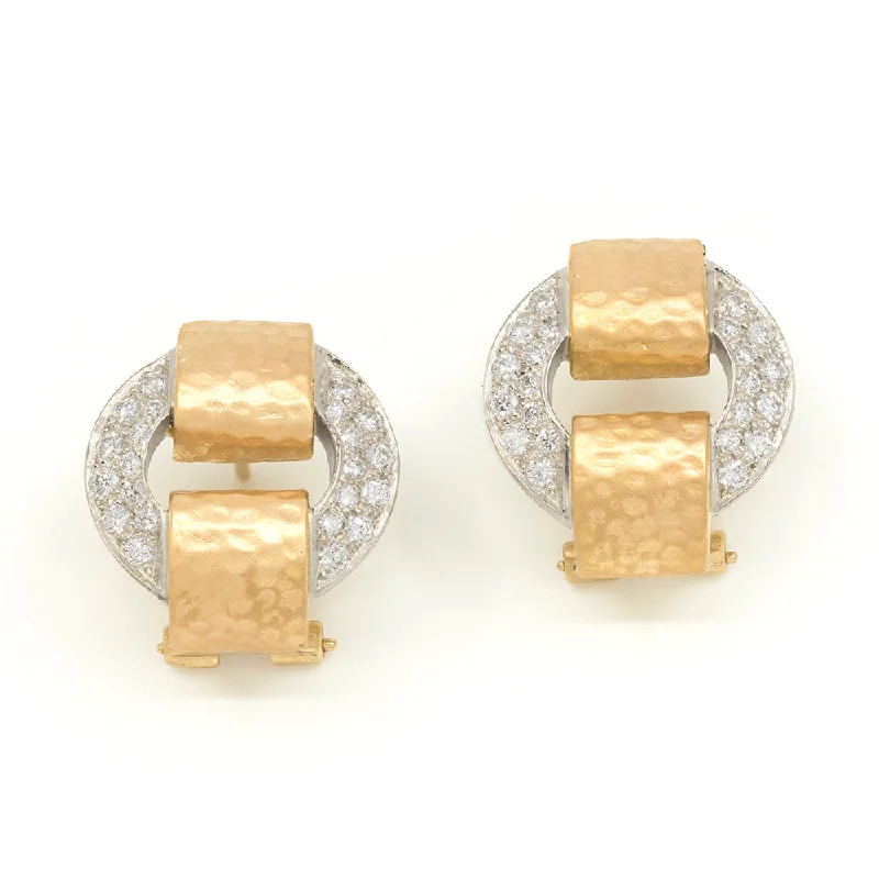 Elegant Stud Earrings-Diamond U Hammered Gold Earring