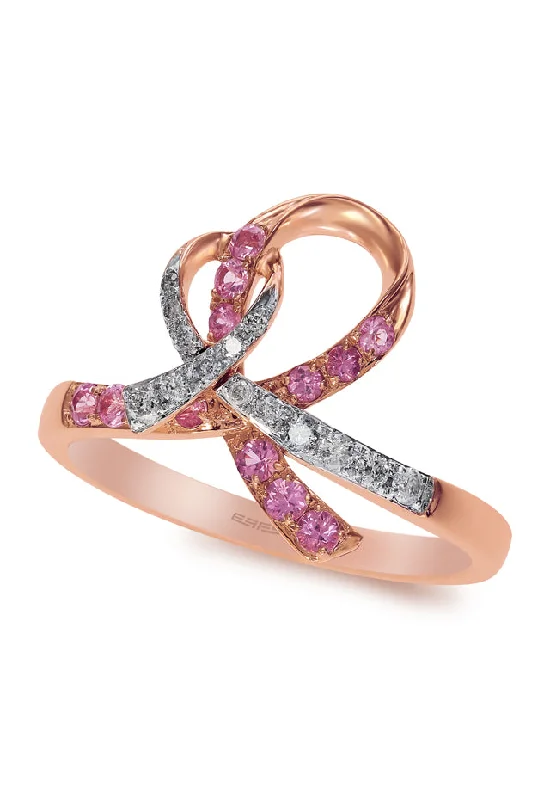 Stackable rings-14K Rose Gold Pink Sapphire and Diamond Breast Cancer Awareness Ribbon Ring, 0.38 TCW