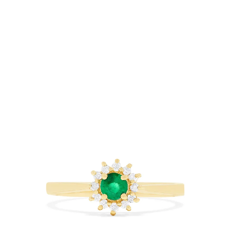 Personalized engagement rings for couples-14K Yellow Gold Emerald and Diamond Ring, 0.36 TCW