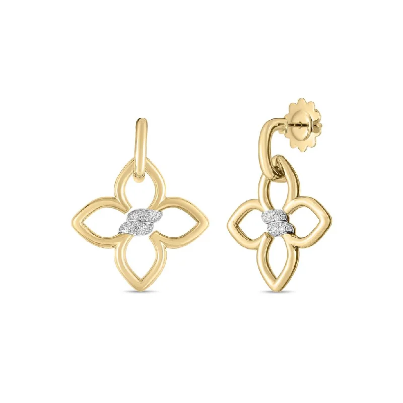 Simple Earrings For Wedding-Roberto Coiin 18k Yellow/White Gold Cialoma Diamond Flower Drop Earrings