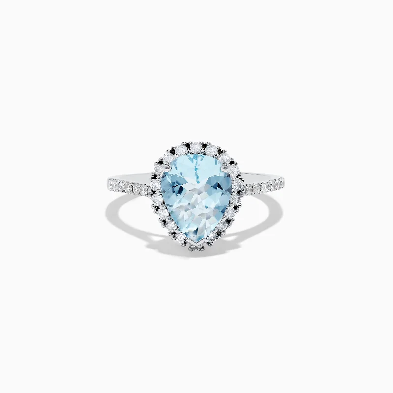 Custom rings for special occasions with gemstones-Aquarius 14K White Gold Aquamarine and Diamond Teardrop Ring