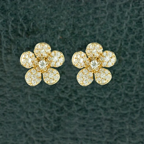 Simple Earrings For Wedding-Diamond Flower Estate Earrings