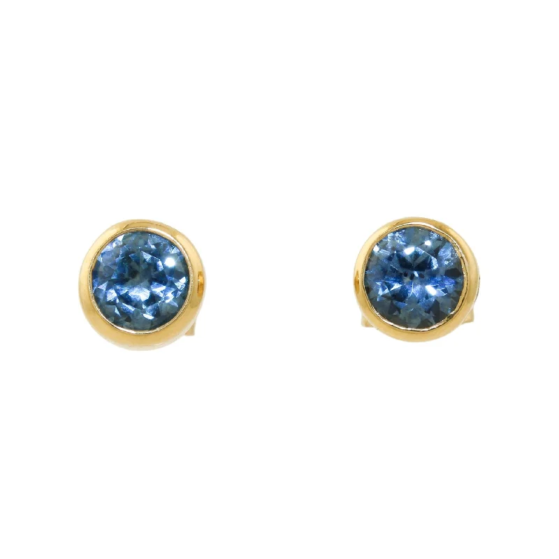 Unique Stud Earrings-14k Gold x Round Light Teal Sapphire Studs