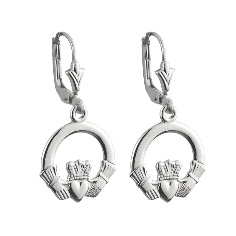 Jade Earrings-14k White Gold Claddagh Drop Earrings