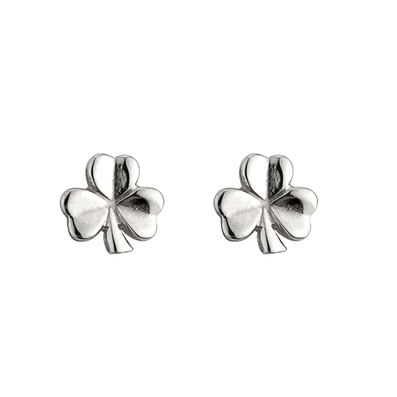 Bohemian Earrings-Sterling Silver Shamrock Stud Earrings