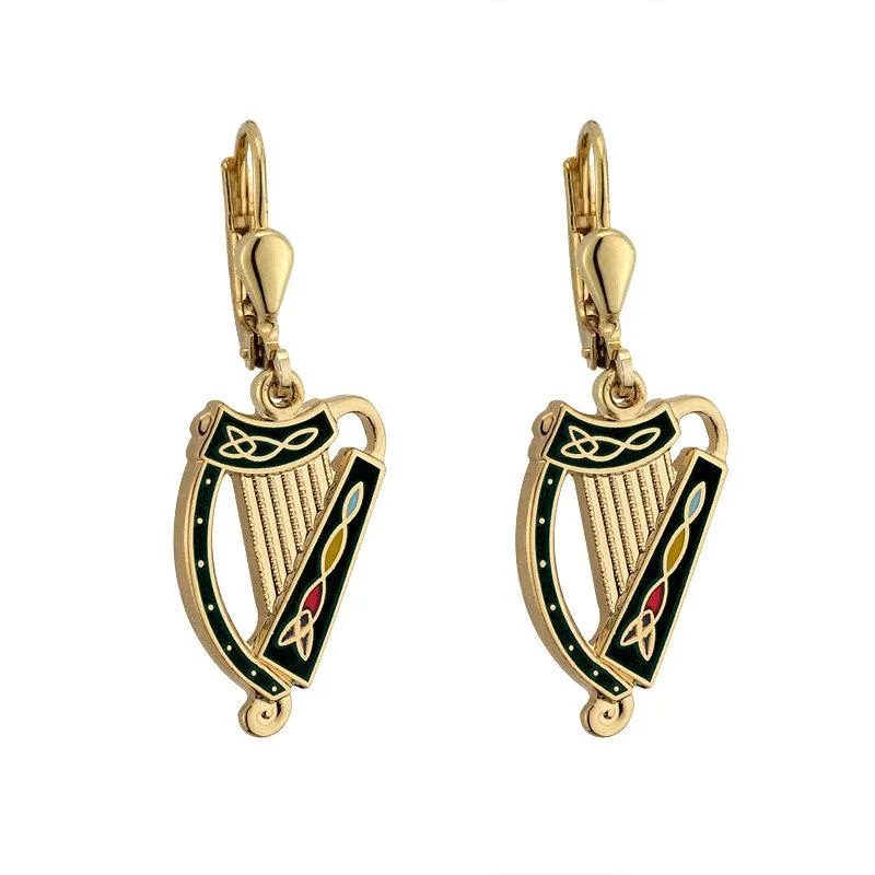 Fashionable Earrings-Gold Plated Black Harp Earrings