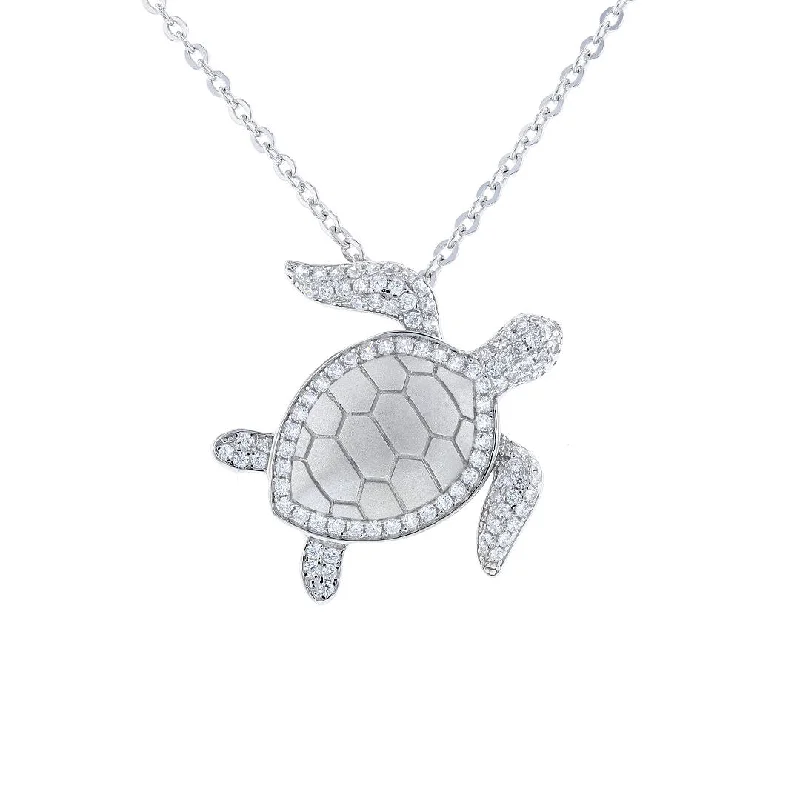 Stylish Gemstone Necklaces -Silver Cubic Zirconia Sea Turtle Necklace