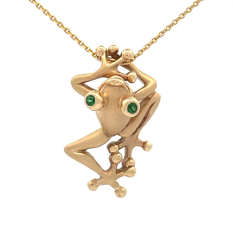 Designer Gold Necklaces -Tsavorite Garnet Tree Frog Pendant