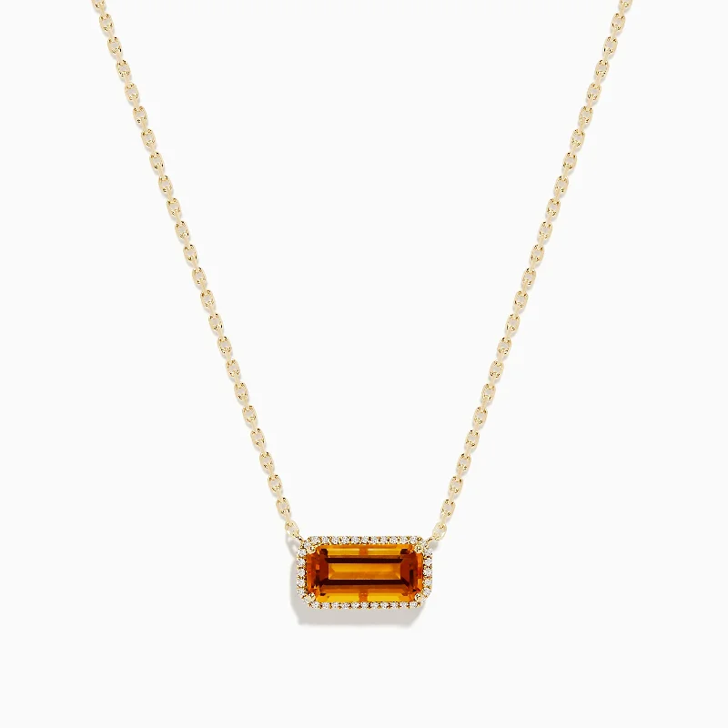 Silver Name Necklaces -Sunset 14K Yellow Gold Citrine and Diamond Necklace