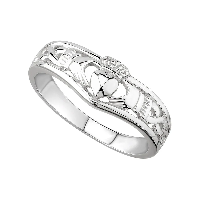 Custom wedding bands for men-Silver Claddagh Wishbone Ring