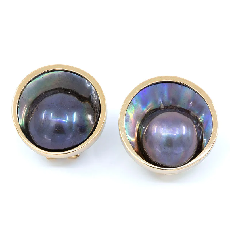 Silver Earrings With Gemstones-Black Mabé Pearl Earring